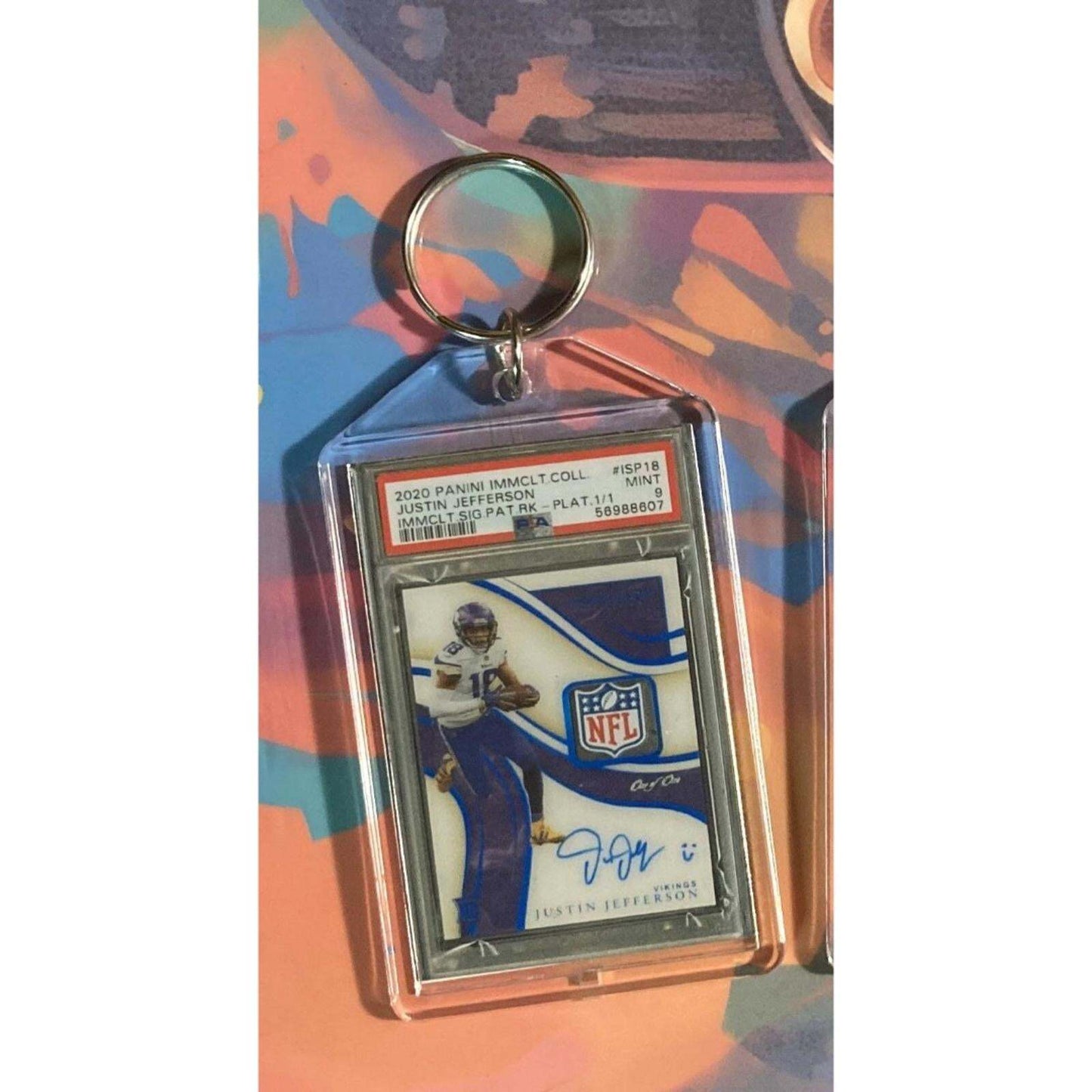 3272 Justin Jefferson 2020 Panini Immaculate Shield Patch Auto Novelty Keychain FBL