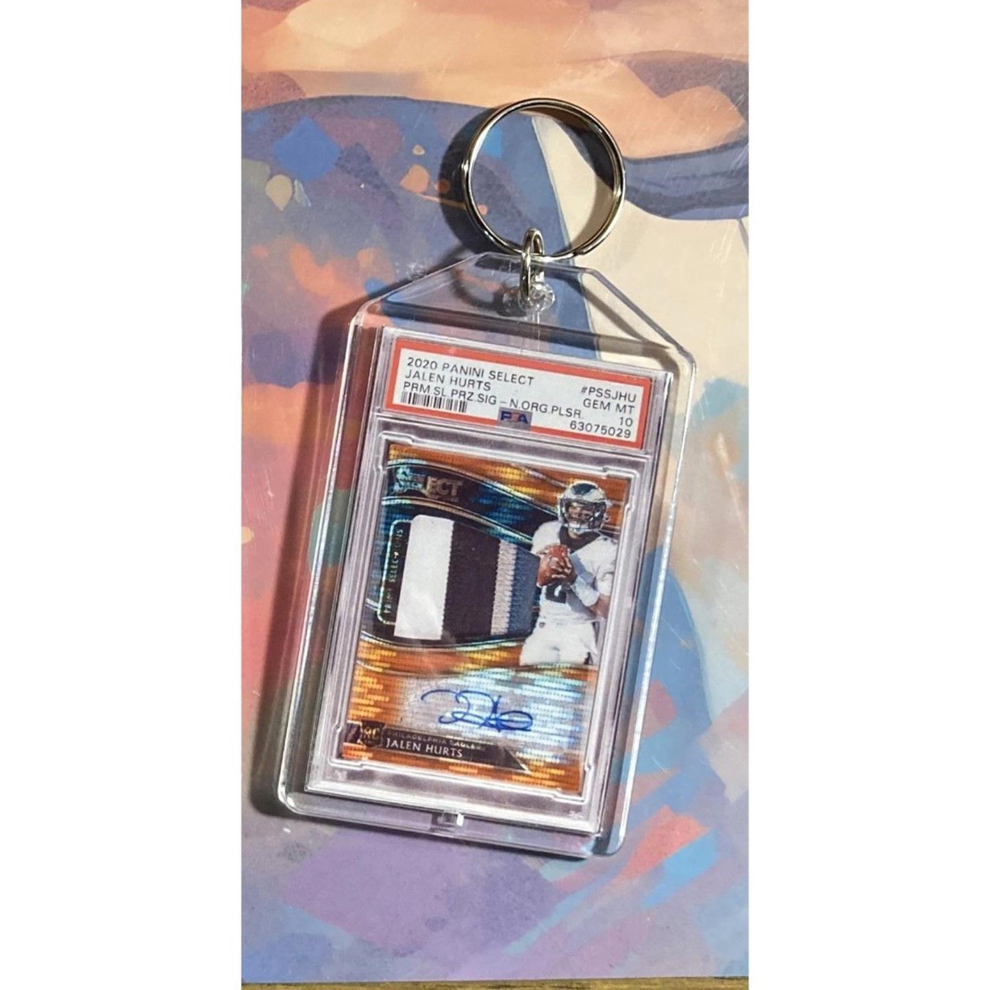 0152 Jalen Hurts 2020 Panini Select Prizm Pulsar Patch Auto Novelty Keychain