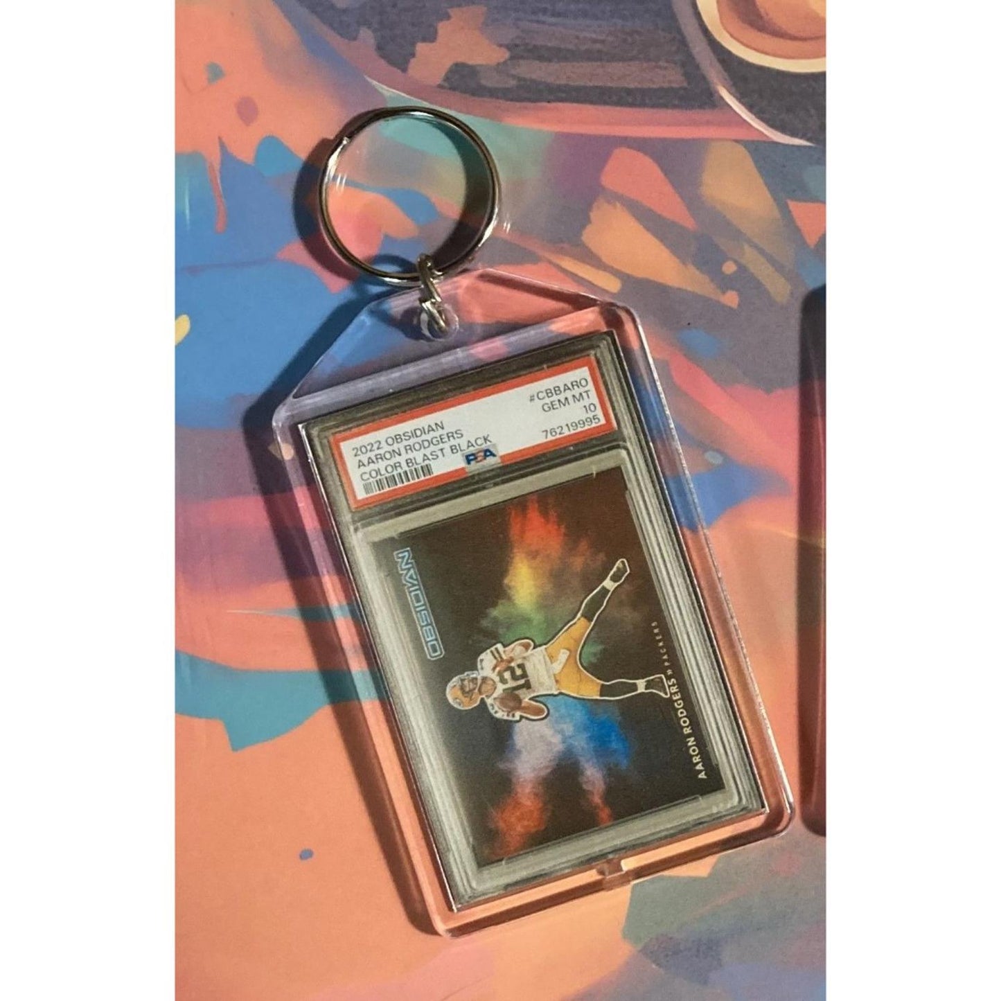 0300 Aaron Rodgers 2022 Panini Obsidian ColorBlast Black Custom Novelty Keychain