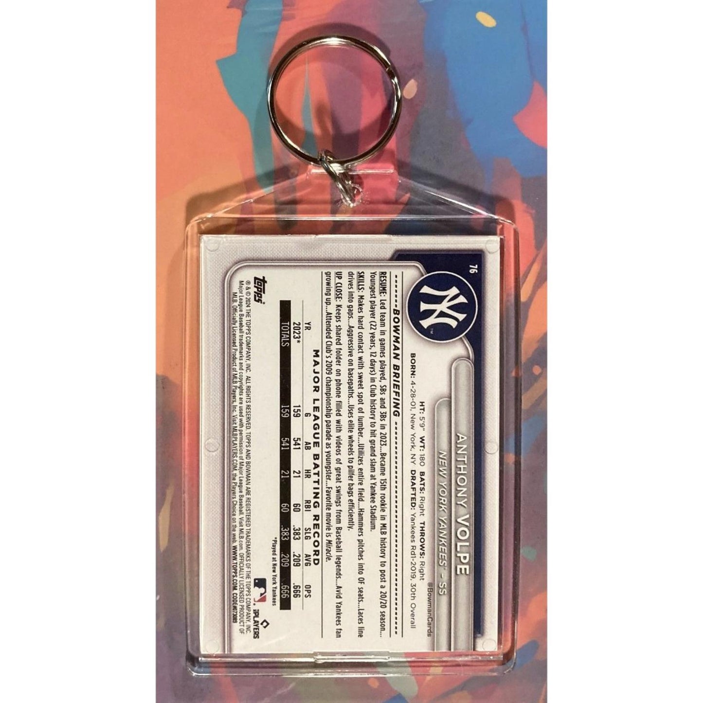 0219 Anthony Volpe Custom Made Keychain Made With A Real Card Makes A Great Gift