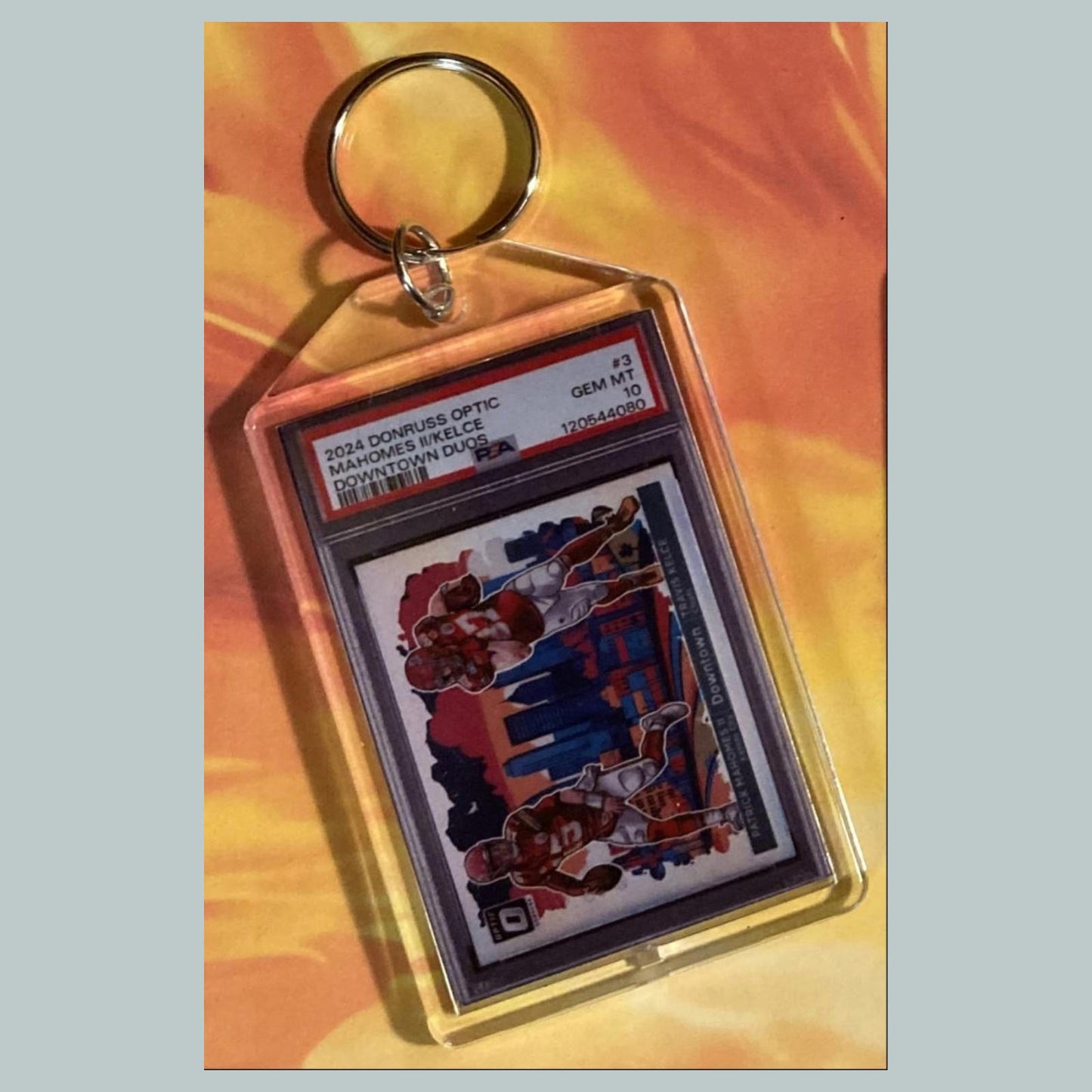 0651 Patrick Mahomes/Kelce 2024 Donruss Optic Downtown Duos Custom Keychain