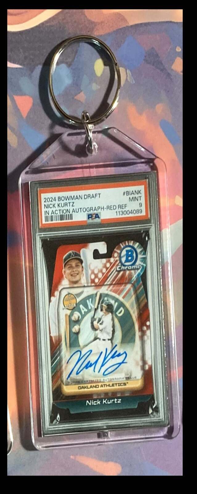 3231 Nick Kurtz 2024 Bowman Draft Chrome In Action Auto-Custom Keychain BBL KYC