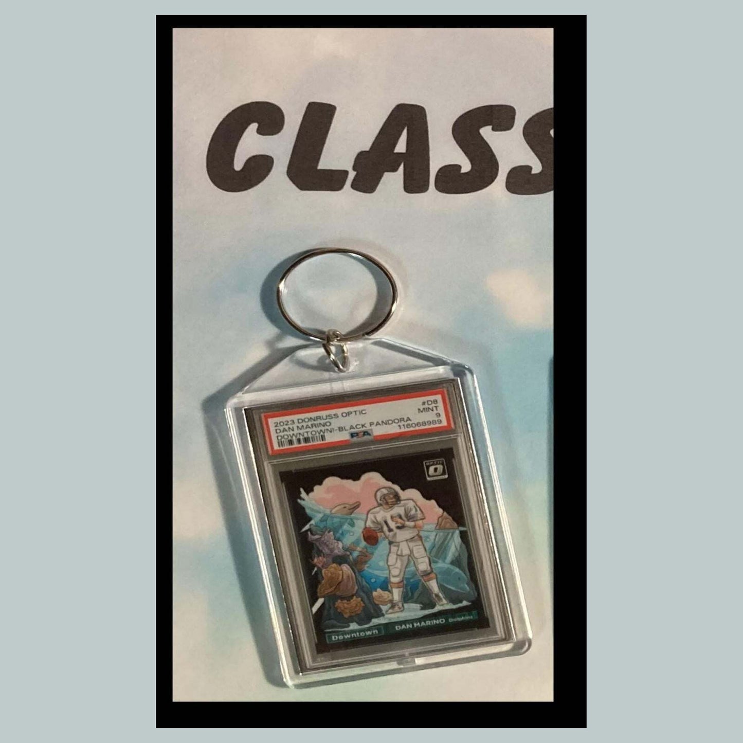 3511 Dan Marino 2023 Panini Donruss Downtown Black Pandora Custom Made Keychain FBL