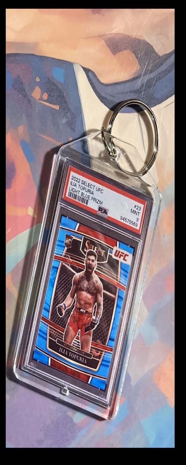 3096 Ilia Topuria 2022 Panini Select Blue Prizm Keychain KYC MSC