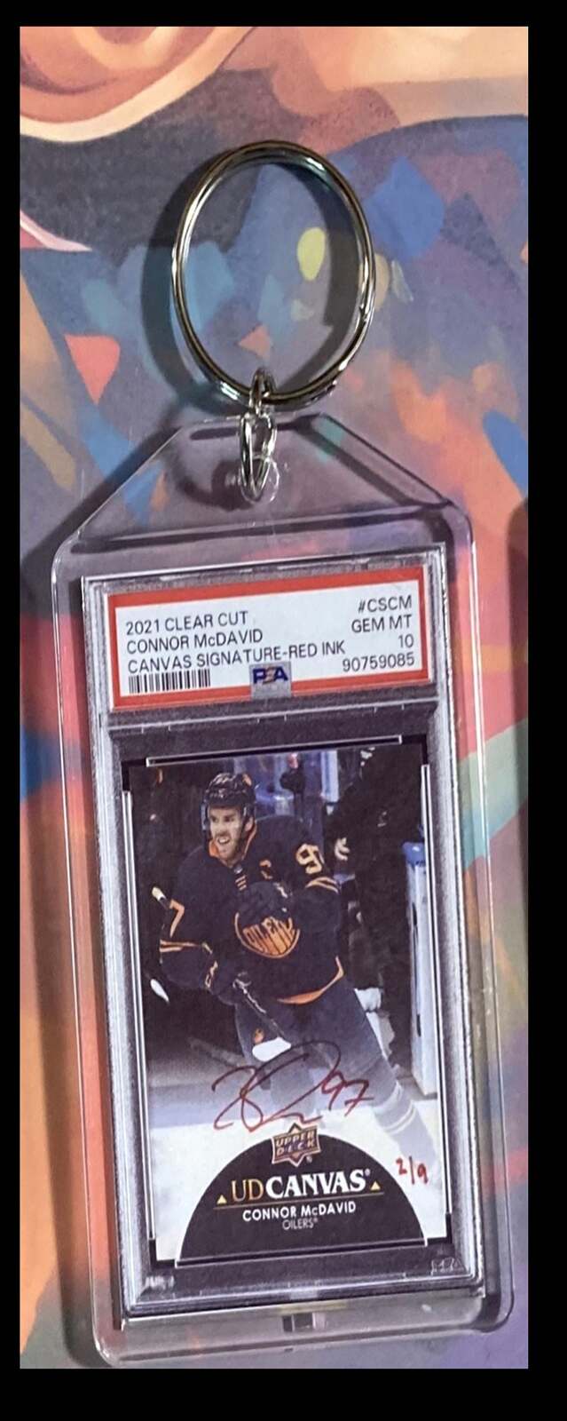 3129 Connor McDavid 2021 UD Canvas Signature Red Auto Keychain KYC MSC