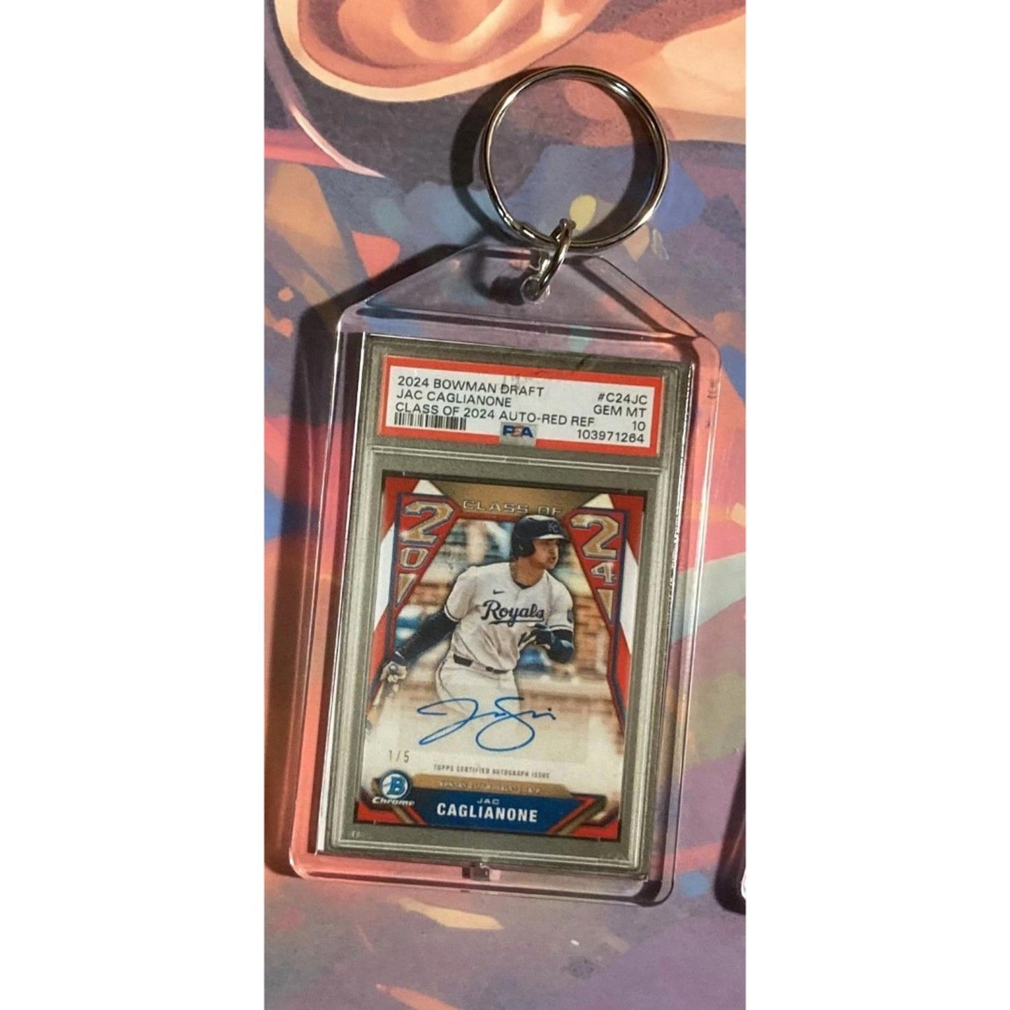 3202 Jac Caglianone 2024 Bowman Draft Class of 2024 Red Auto Novelty Keychain BBL KYC
