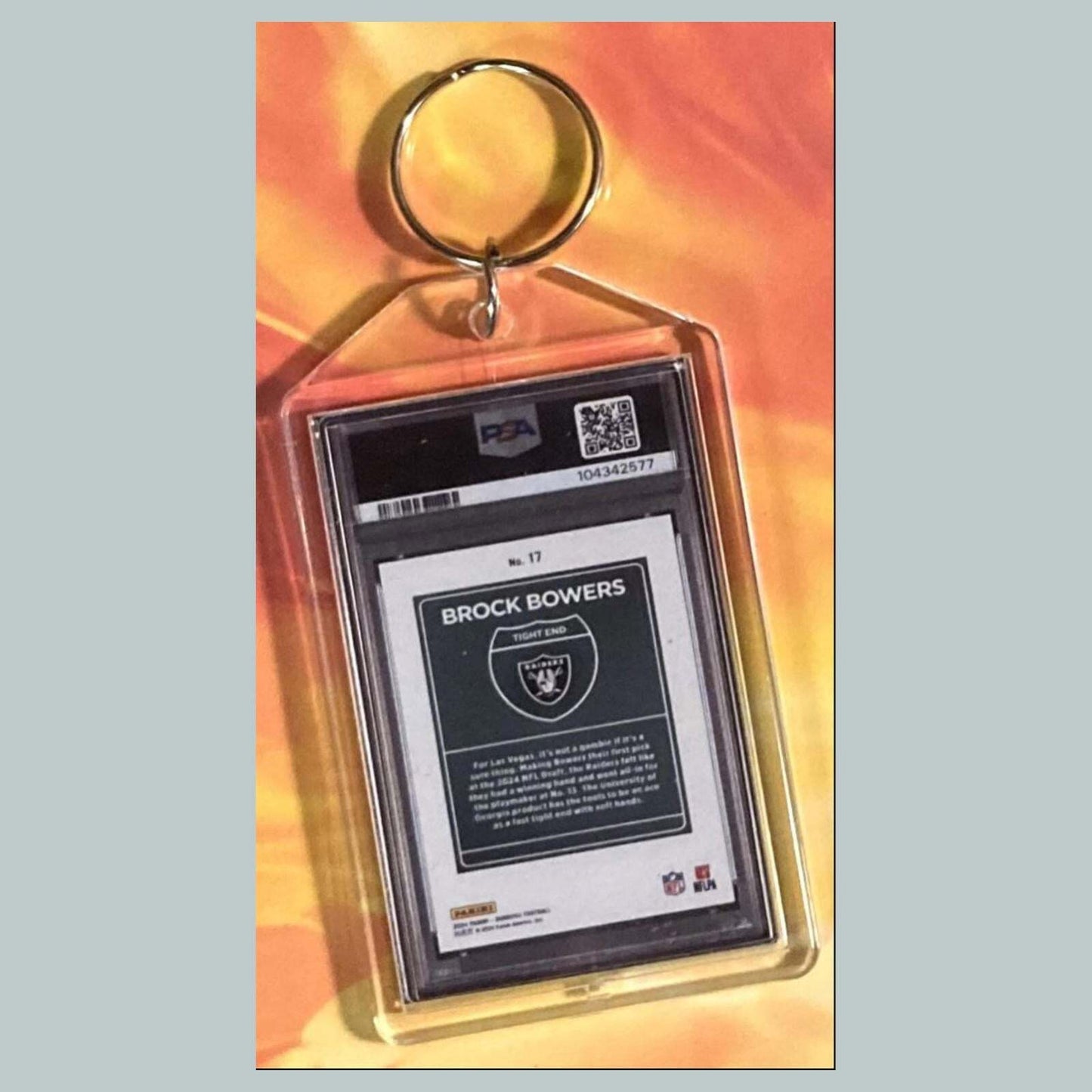 3695 Brock Bowers 2024 Panini Donruss Downtown Custom Hand Made Keychain FBL