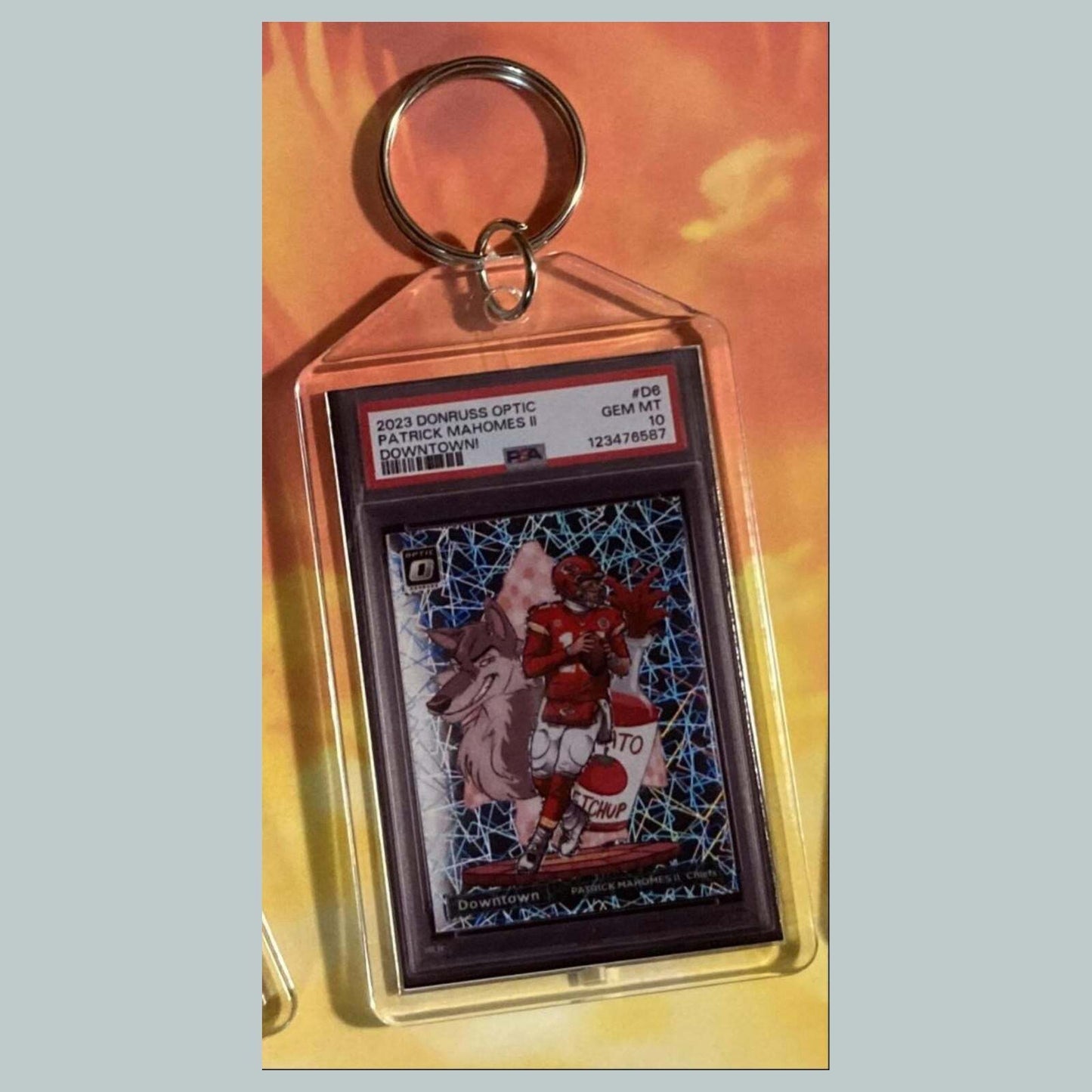 3603 Patrick Mahomes 2023 Panini Donruss Optic Downtown Custom Keychain FBL