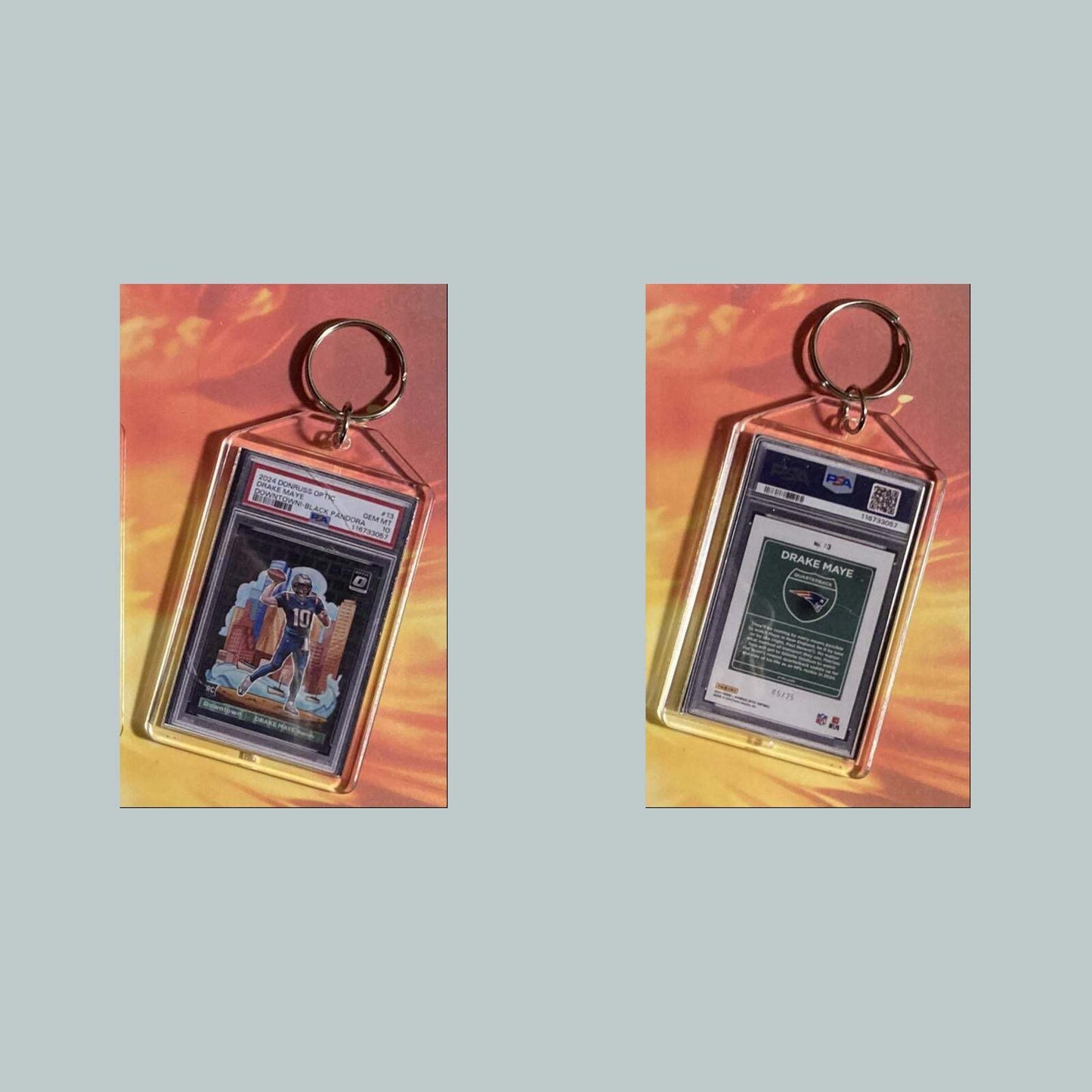 3713 Drake Maye 2024 Donruss Optic Downtown Black Pandora Custom Made Keychain FBL
