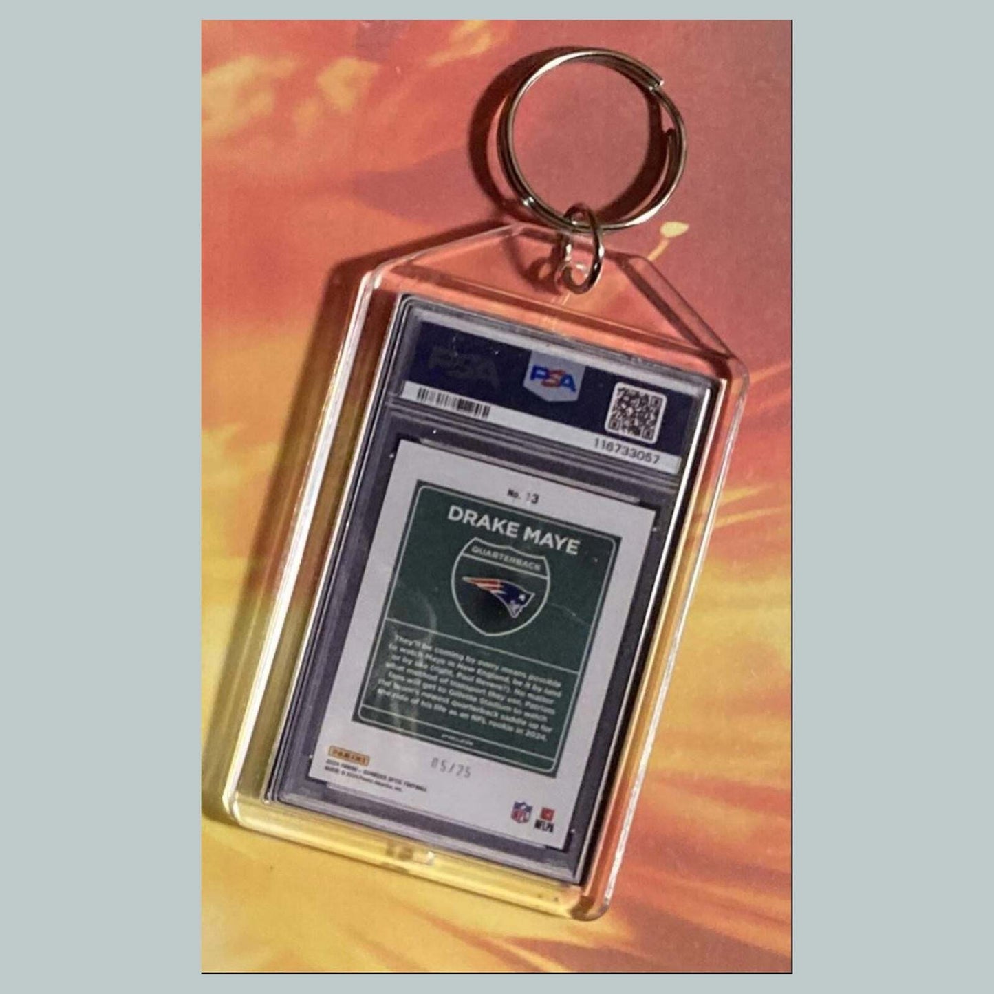 3713 Drake Maye 2024 Donruss Optic Downtown Black Pandora Custom Made Keychain FBL