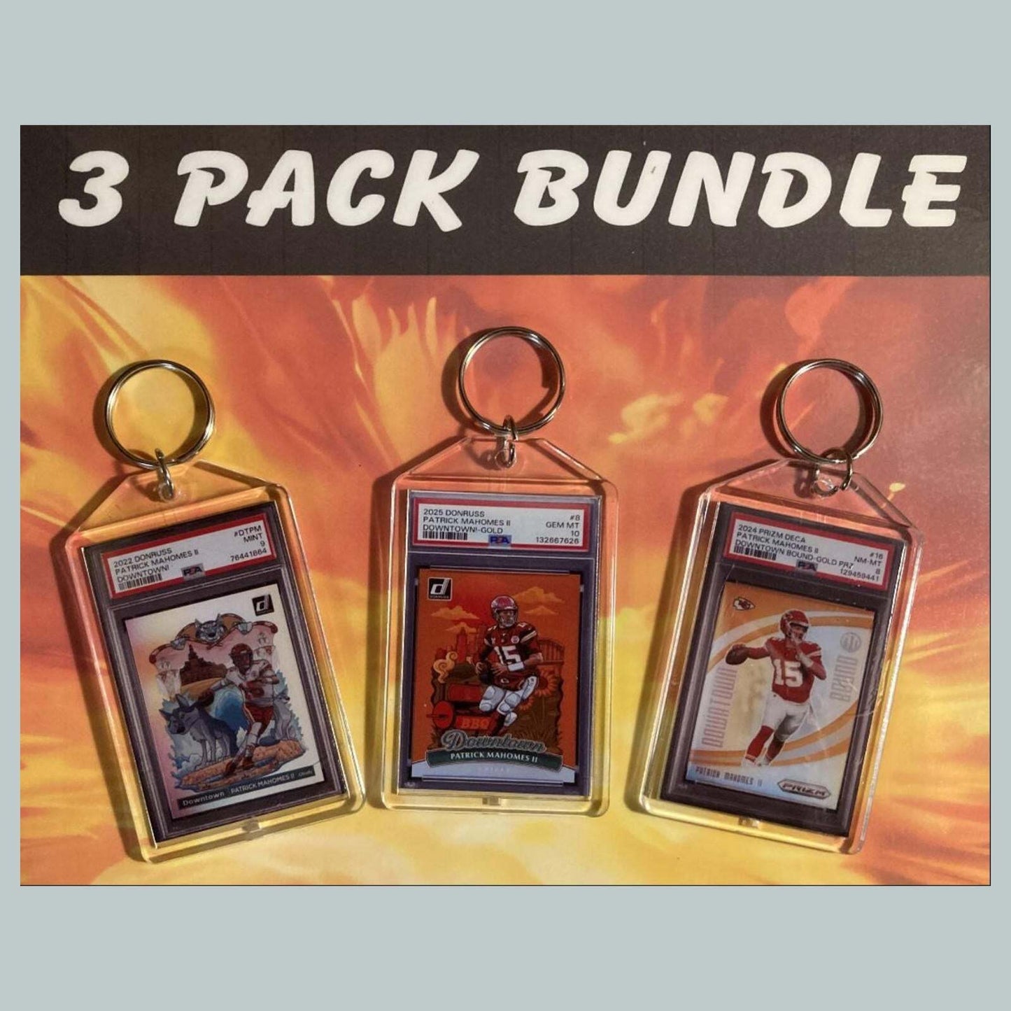 3610B Patrick Mahomes Downtown 3 Pack Bundle Custom Hand Made Keychains FBL