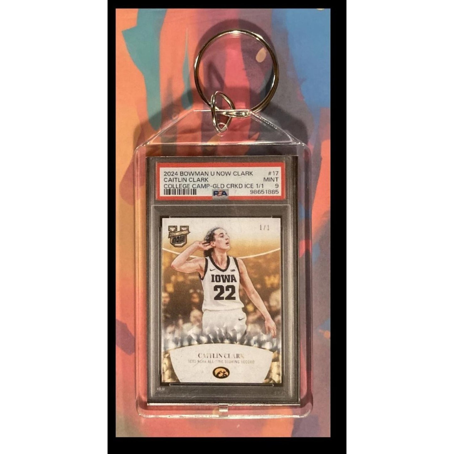0018 Caitlin Clark 2024 Bowman U Cracked Ice Custom Made Keychain