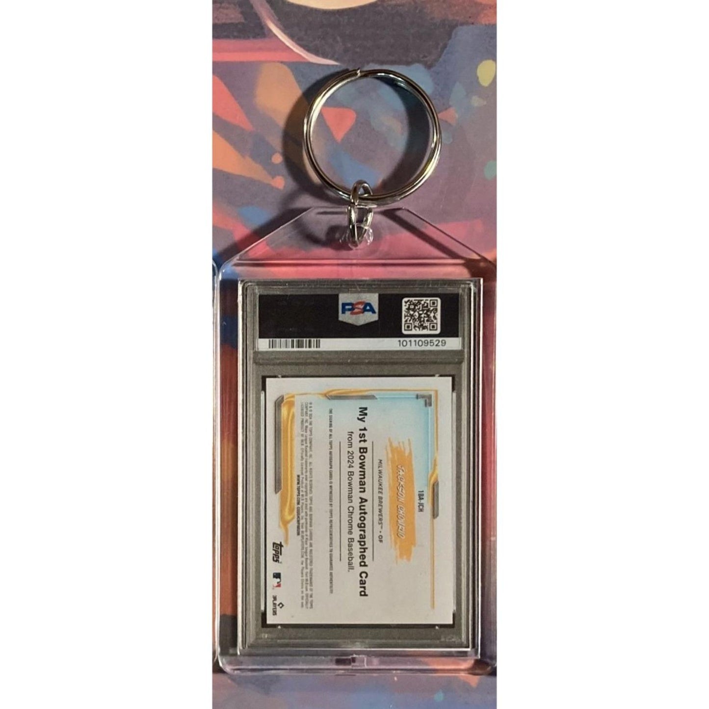 0125 Jackson Chourio 2024 Bowman Chrome My 1st Bowman Orange Auto Keychain