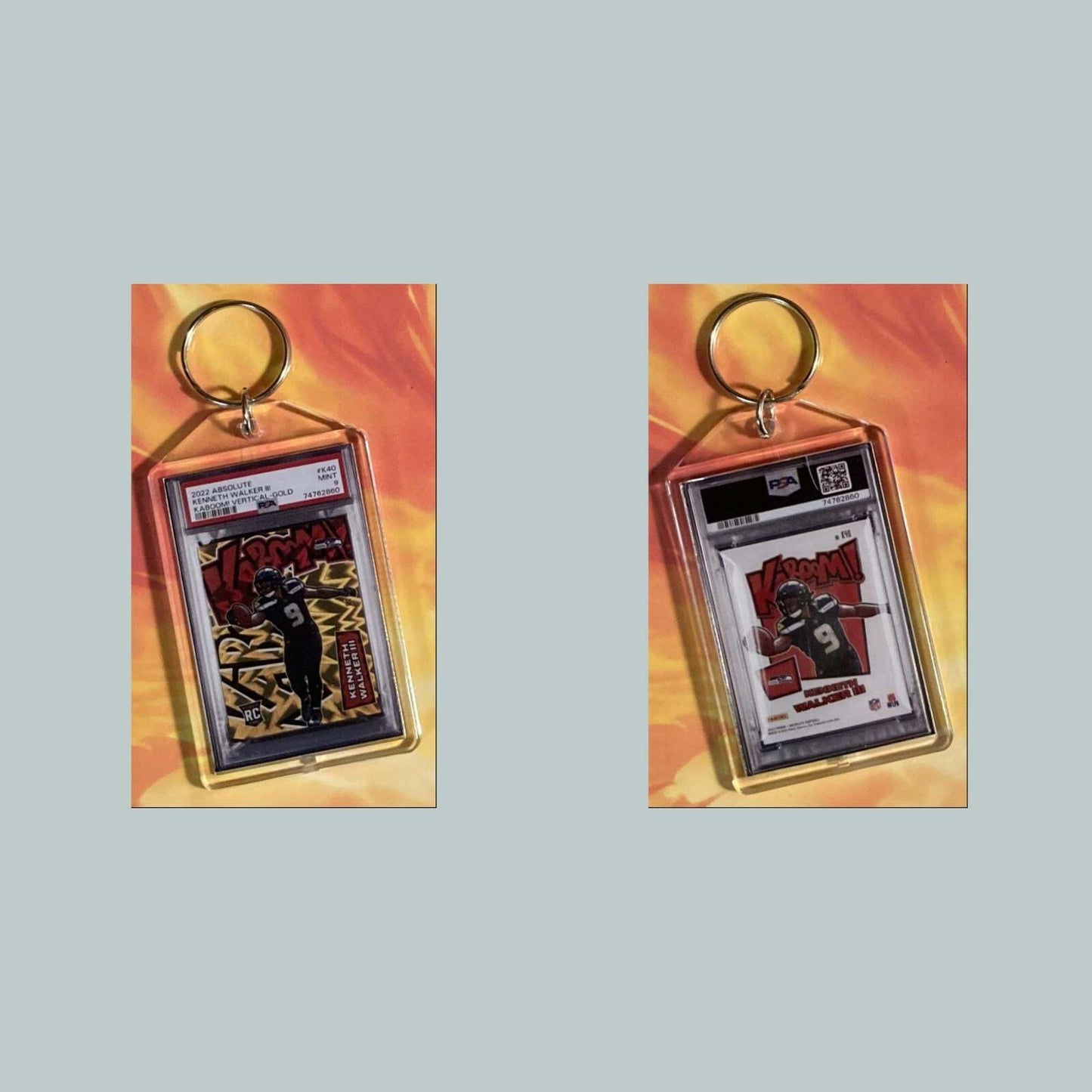 3770 Kenneth Walker III 2022 Panini Absolute Kaboom Gold Hand Made Keychain FBL