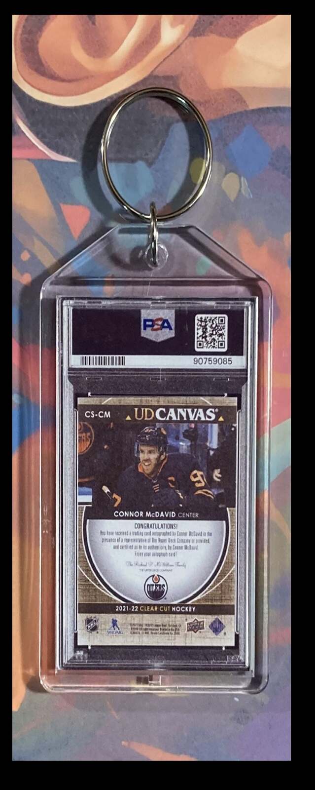 3129 Connor McDavid 2021 UD Canvas Signature Red Auto Keychain KYC MSC