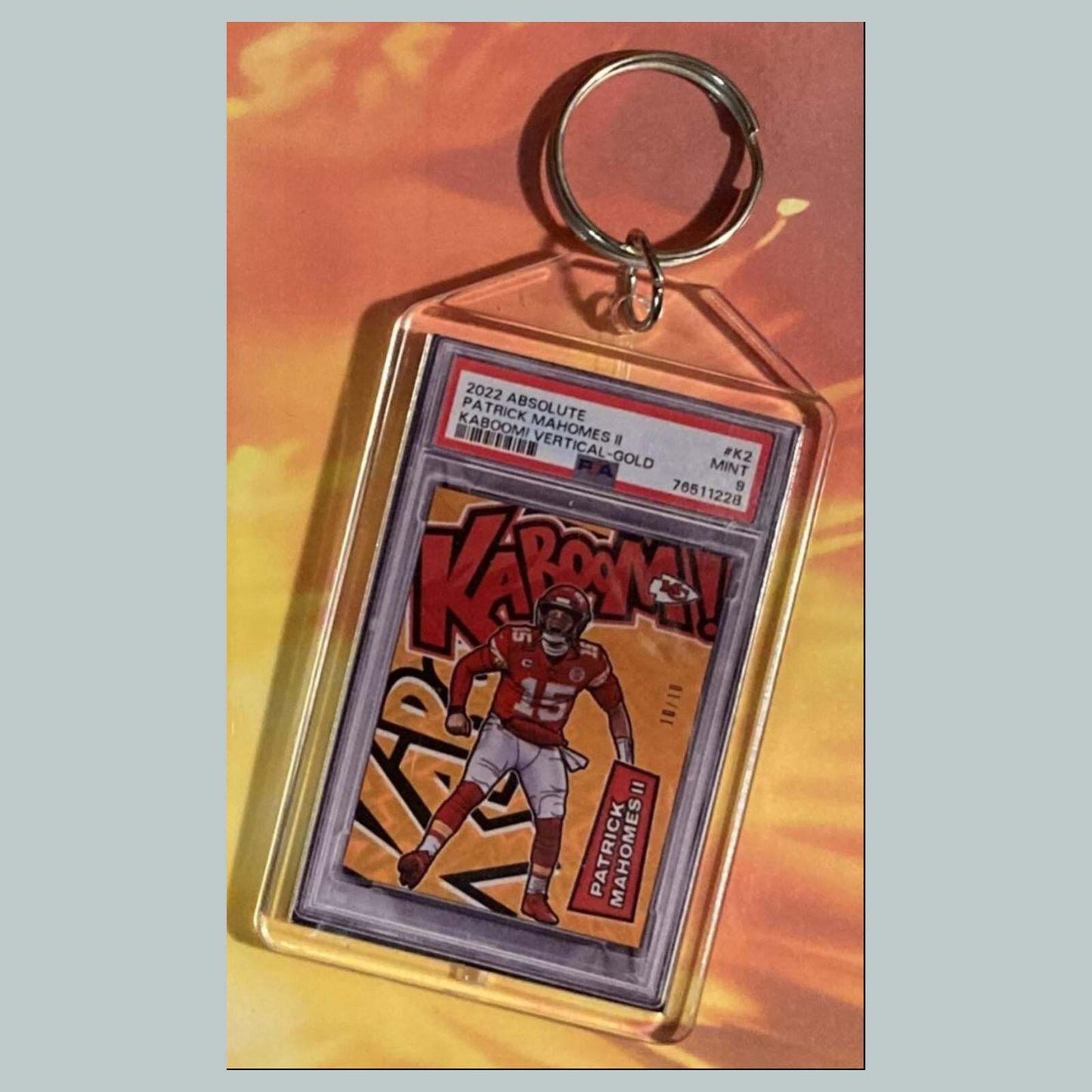 3613 Patrick Mahomes 2022 Panini Absolute Gold Kaboom Custom Keychain FBL
