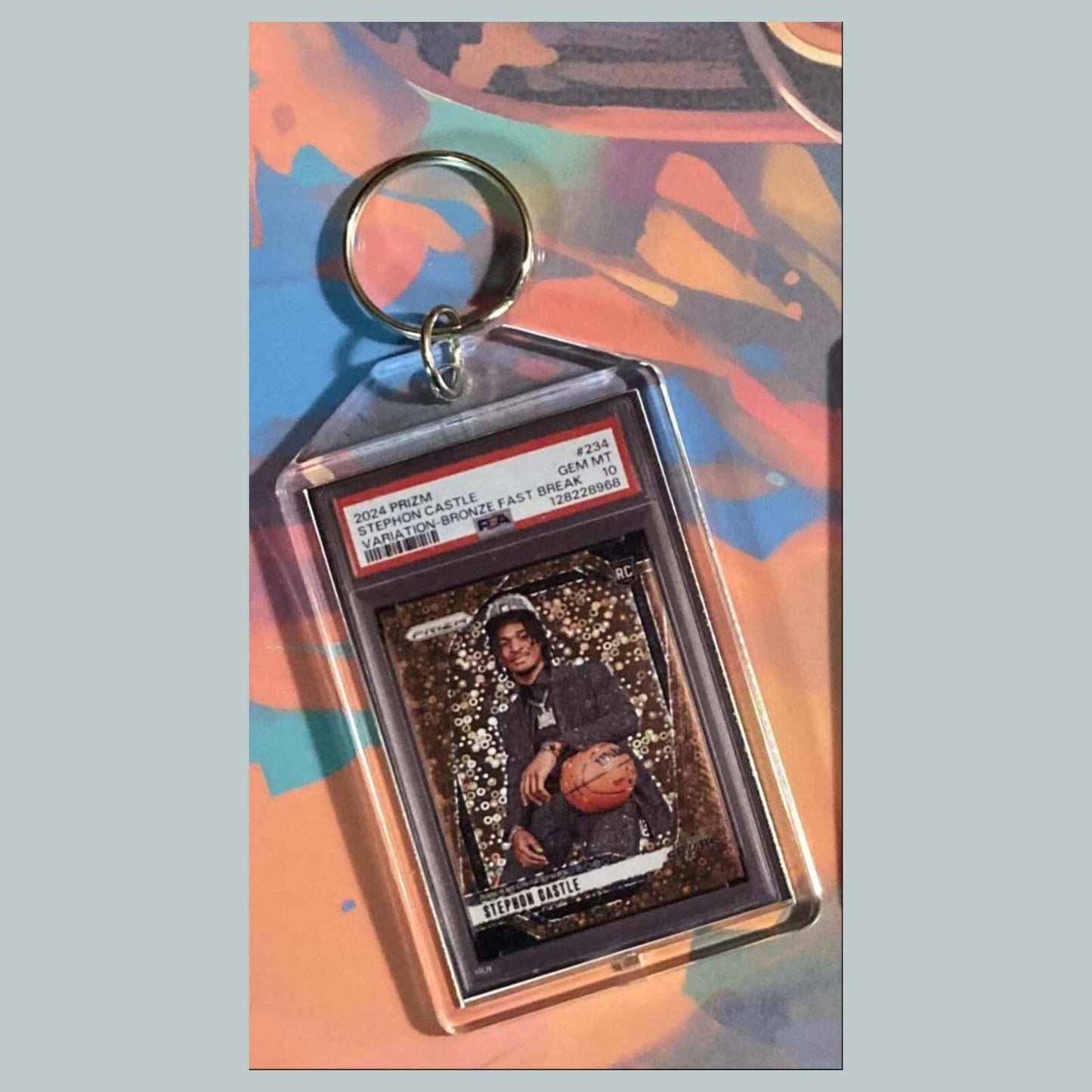 3539 2024 Panini Prizm Var-Bronze Fast Break Stephon Castle Custom Keychain MSC KYC