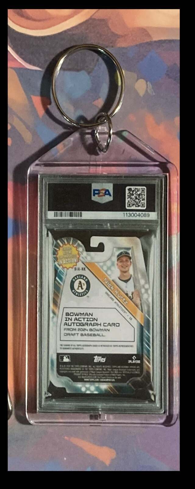 3231 Nick Kurtz 2024 Bowman Draft Chrome In Action Auto-Custom Keychain BBL KYC