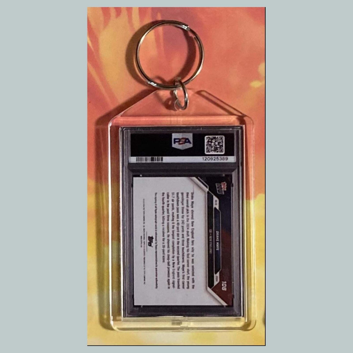 3717 Drake Maye 2024 Topps Now Auto Red Custom Hand Made Keychain FBL