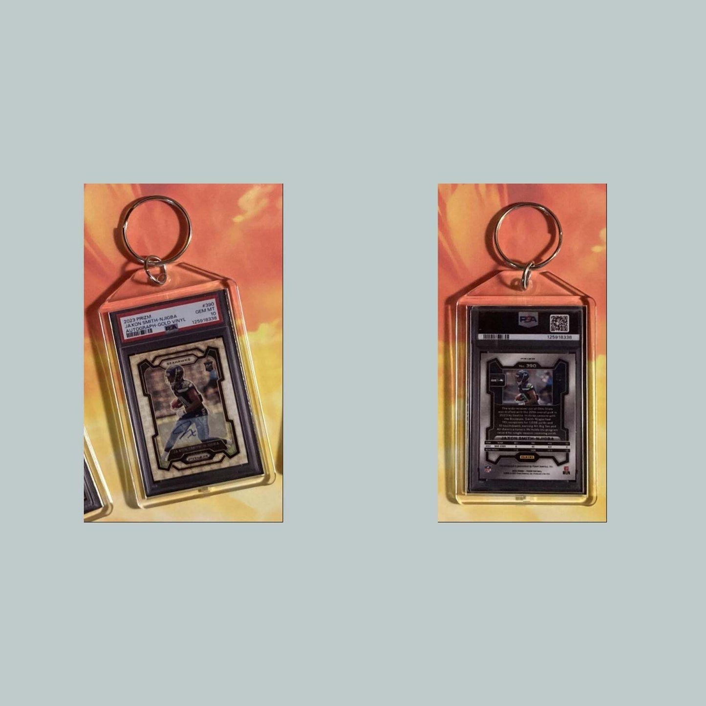 3773 Jaxon Smith-Njigba 2023 Panini Prizm Gold Vinyl Auto Custom Made Keychain FBL