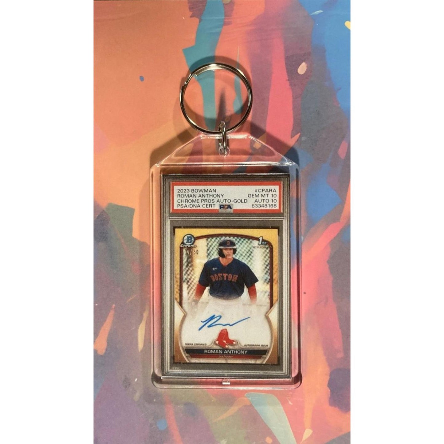 0114 Roman Anthony 2023 Bowman Chrome Prospect Gold Auto Novelty Keychain-Gift