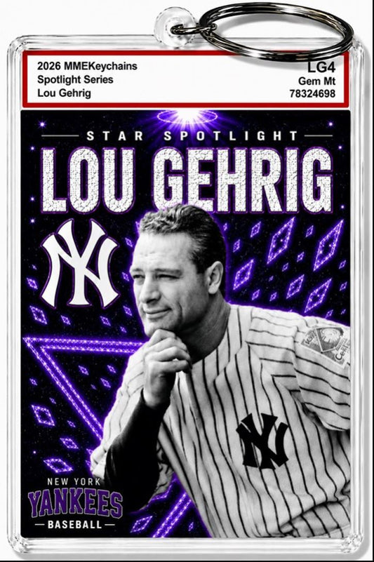 3911 Lou Gehrig Keychain Purple Spotlight Premium Keychain With Nameplate BBL KYC