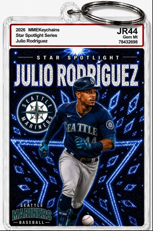 3989 Julio Rodriguez Keychain Blue Spotlight Premium Keychain With Nameplate BBL KYC