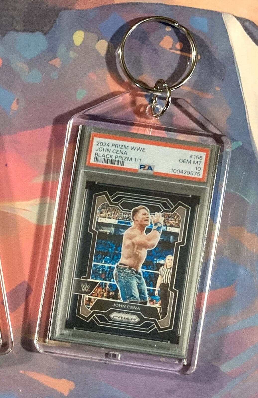 3266 John Cena 2024 Panini Black Prizm SuperFractor Custom Hand Made Keychain KYC MSC