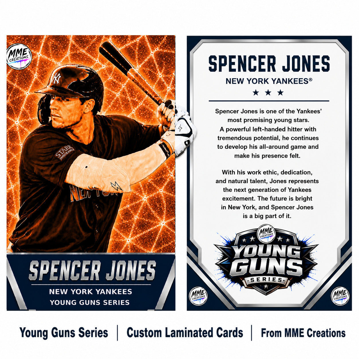 4232 Spencer Jones | Young Guns | Laminated Custom Baseball Card | Orange Ice2