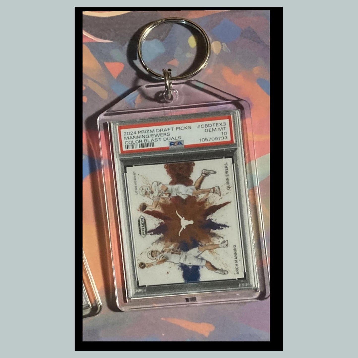 0517 Arch Manning/Ewers 2024 Panini Prizm Color Blast Duals Custom Made Keychain