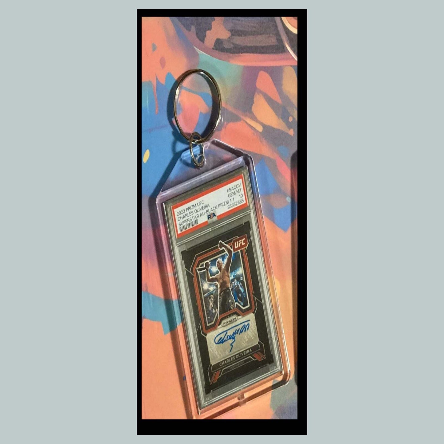3448 Charles Oliveira 2023 Panini Prizm Superstar Black Auto Custom Keychain KYC MSC