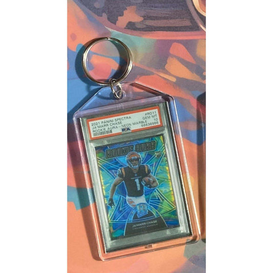 3268 Ja'Marr Chase 2021 Panini Spectra Rookie Aura Neon Marble Novelty Keychain FBL