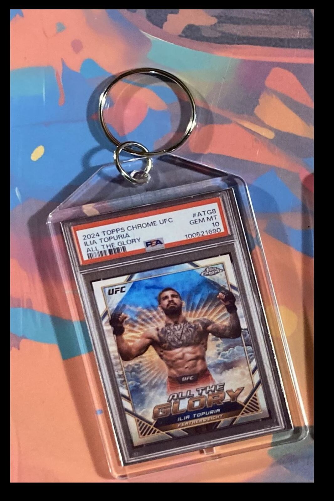 3099 Ilia Topuria 2024 Topps Chrome UFC All The Glory Keychain KYC MSC