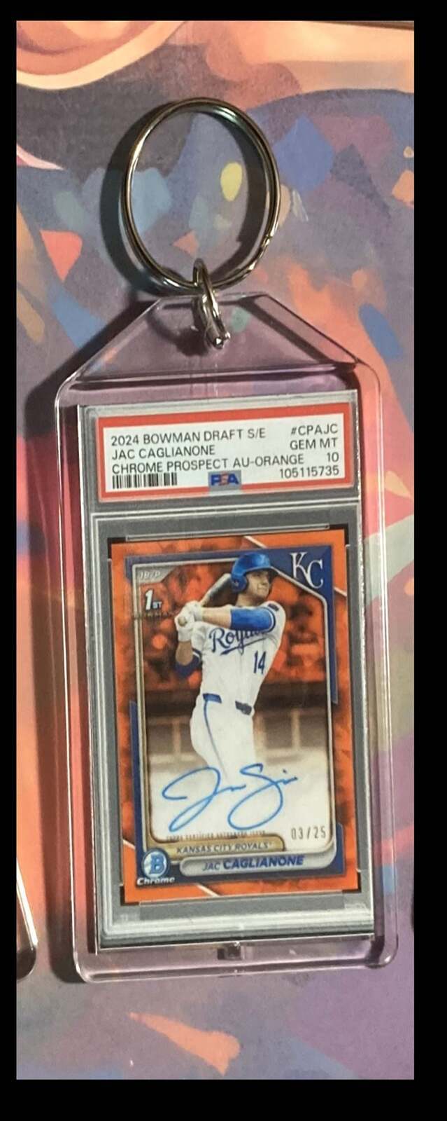 3228 Jac Caglianone 2024 Bowman Draft Chrome Orange Auto  Keychain BBL KYC