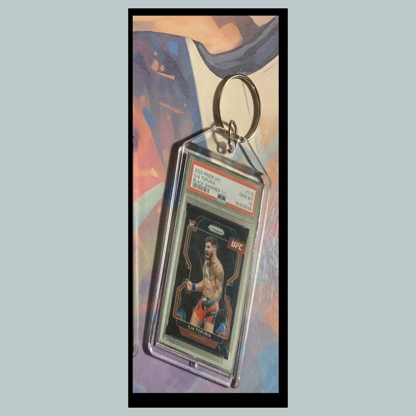 0497 Ilia Topuria 2022 Panini Prizm Black Shimmer Custom Hand Made Keychain