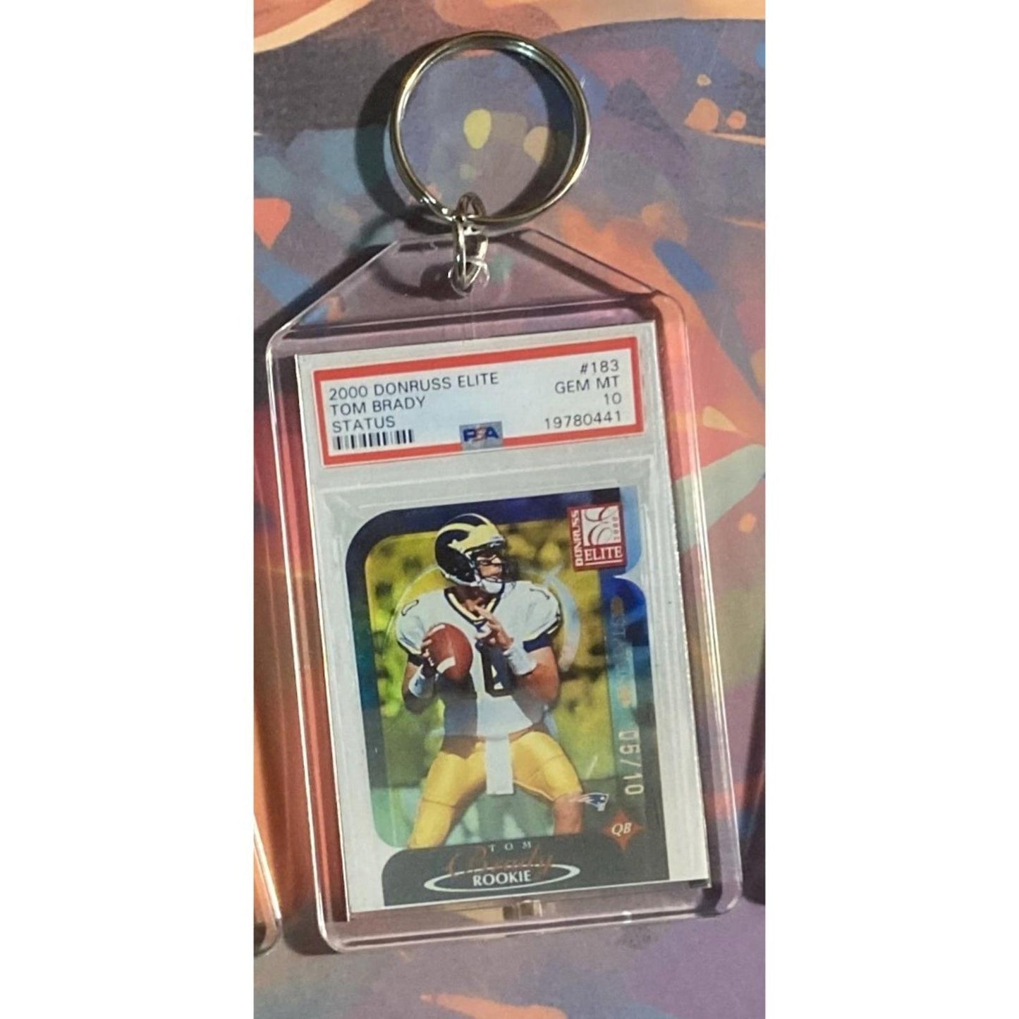 0308 Tom Brady 2000 Donruss Elite Status Custom Hand Made Novelty Keychain-Gift