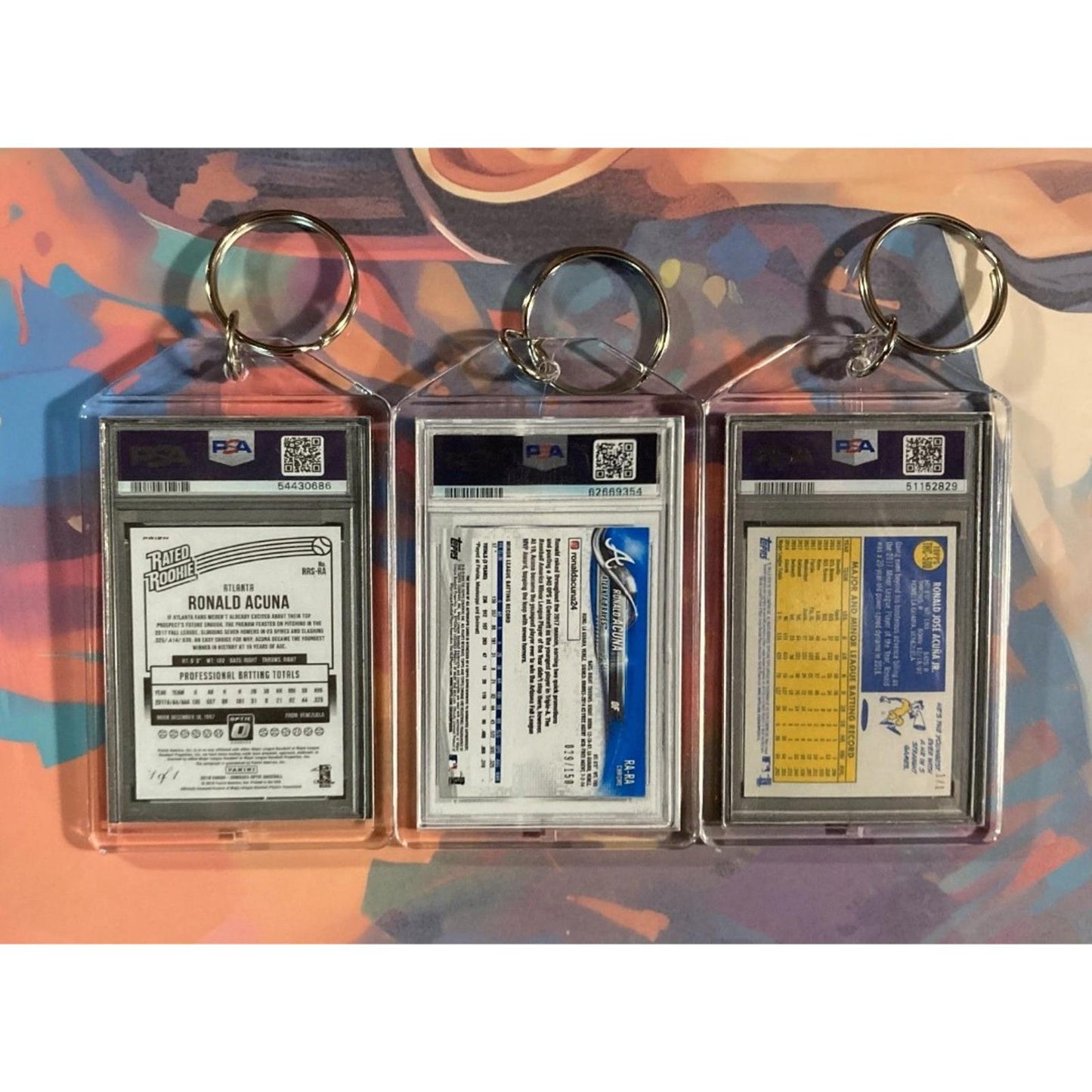 0189B Ronald Acuna 3 Pack Bundle - 3 Different Custom Novelty Keychains -Gift