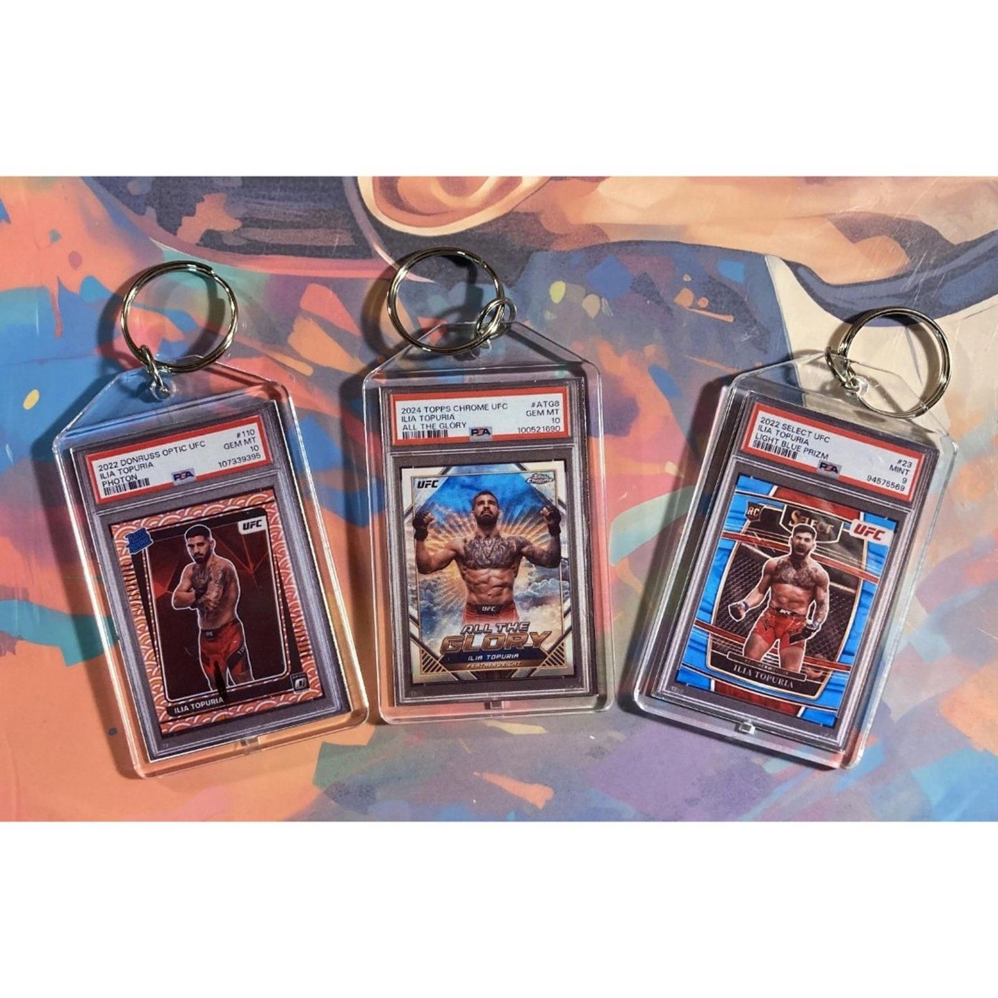 0213B Ilia Topuria 3 Pack Bundle - 3 Different Custom Novelty Keychains -Gift