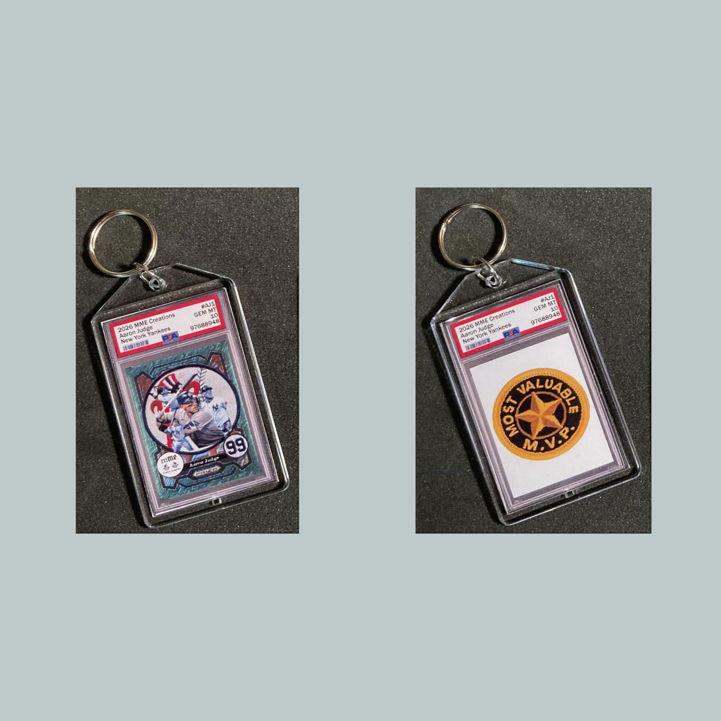 0831 egduJ noraA Green Shimmer Mockup Custom Hand Made Keychain
