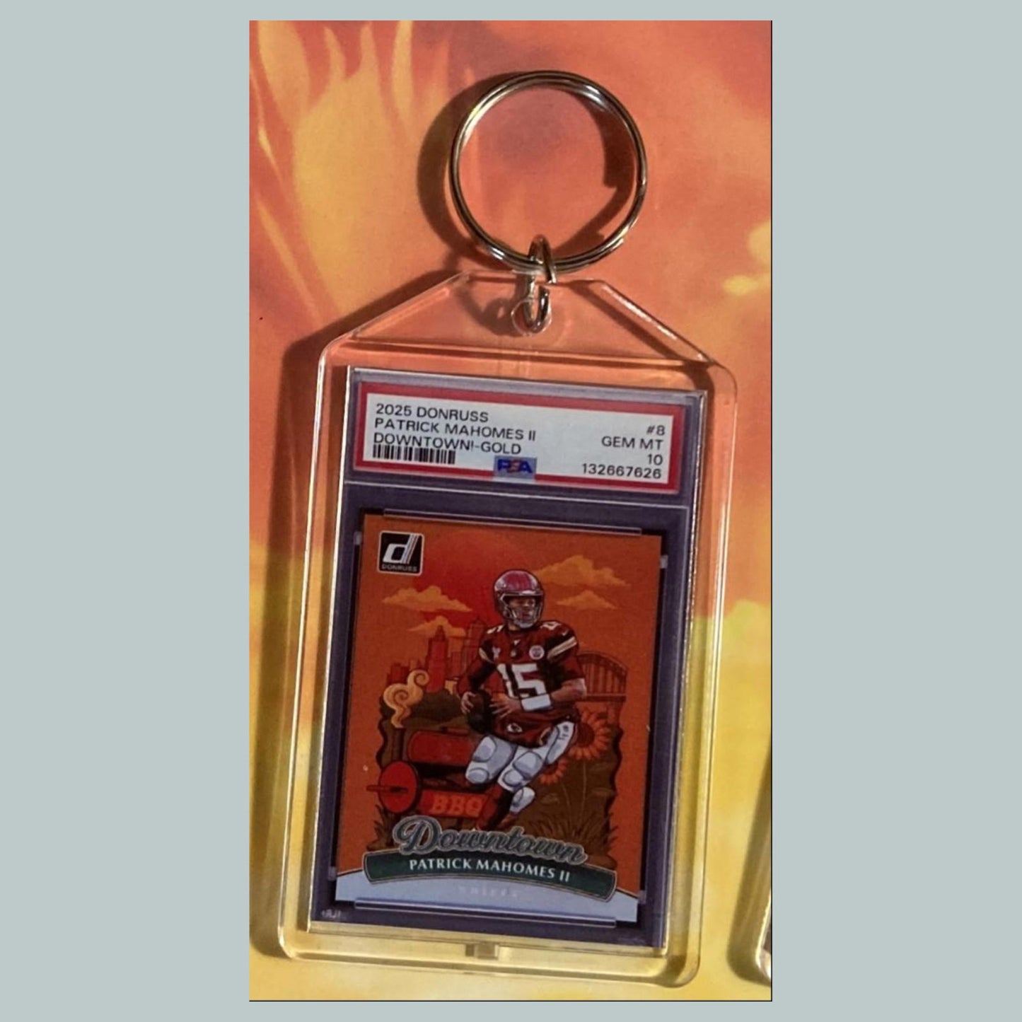 0649 Patrick Mahomes 2025 Panini Donruss Gold Downtown Custom Keychain