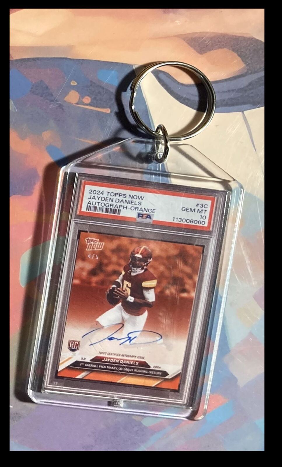 3118 Jayden Daniels 2024 Topps Now Orange Auto Custom Keychain Great Gift FBL