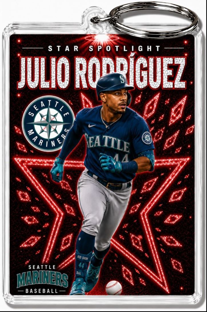 3972 Julio Rodriguez Keychain Red Spotlight Premium Keychain No Nameplate BBL KYC