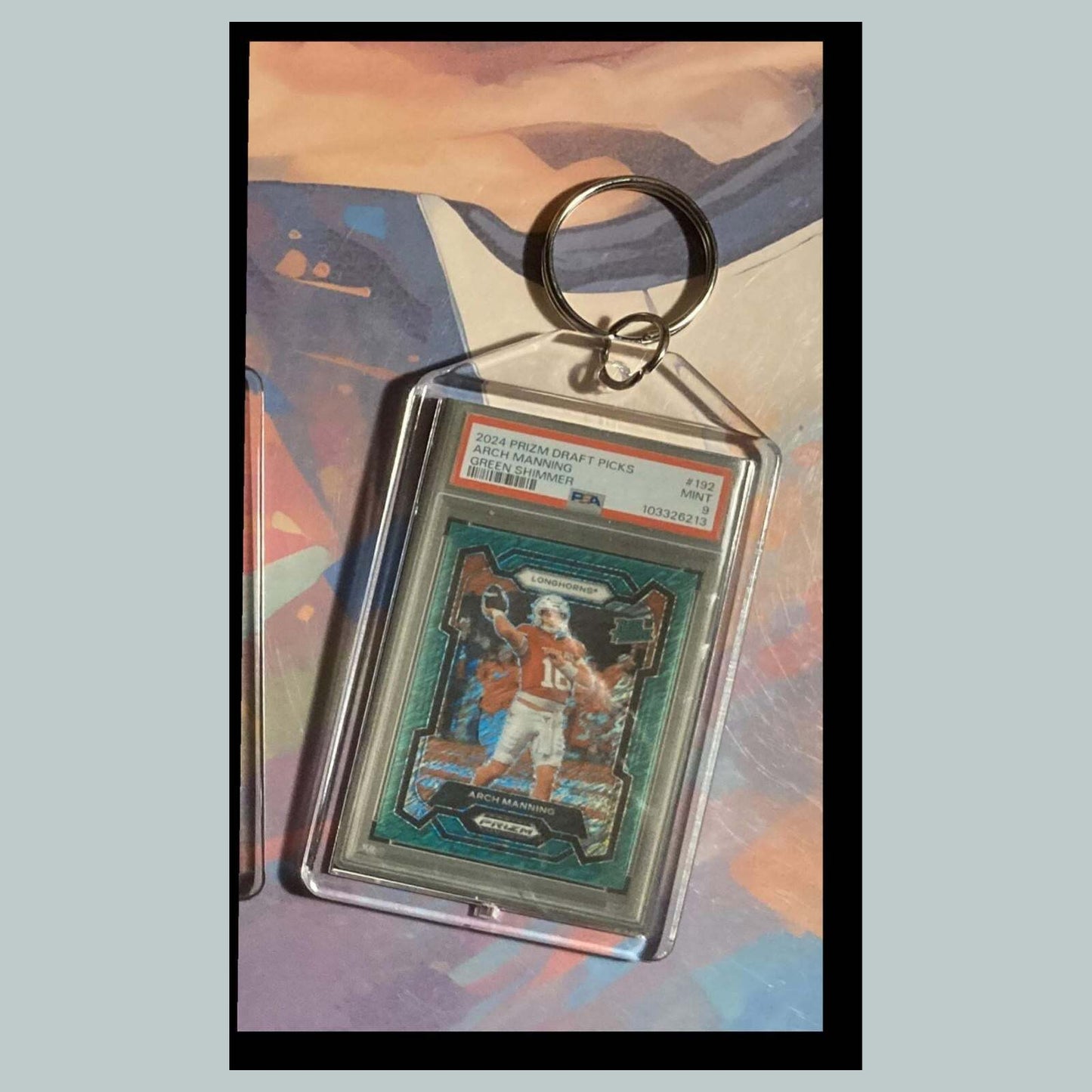 3496 Arch Manning 2024 Panini Prizm Green Shimmer Custom Hand Made Keychain Gift FBL