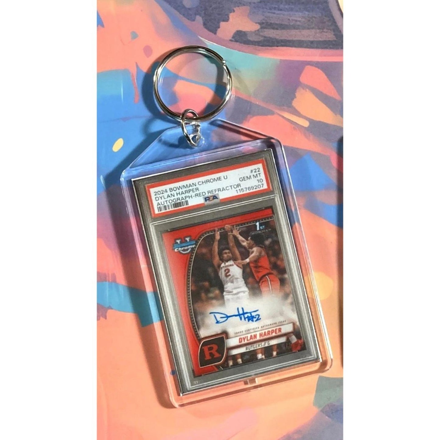 0153 Dylan Harper 2024 Bowman Chrome U Red Auto Custom Keychain-Great Gift