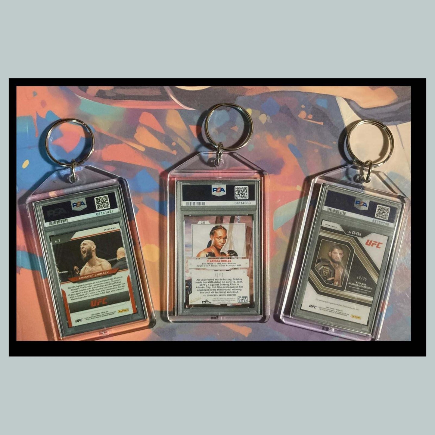 3451B Khamzat Chimaev/Shields/Nurmagomedov 3 Pack Bundle - 3 Different Keychains MSC KYC