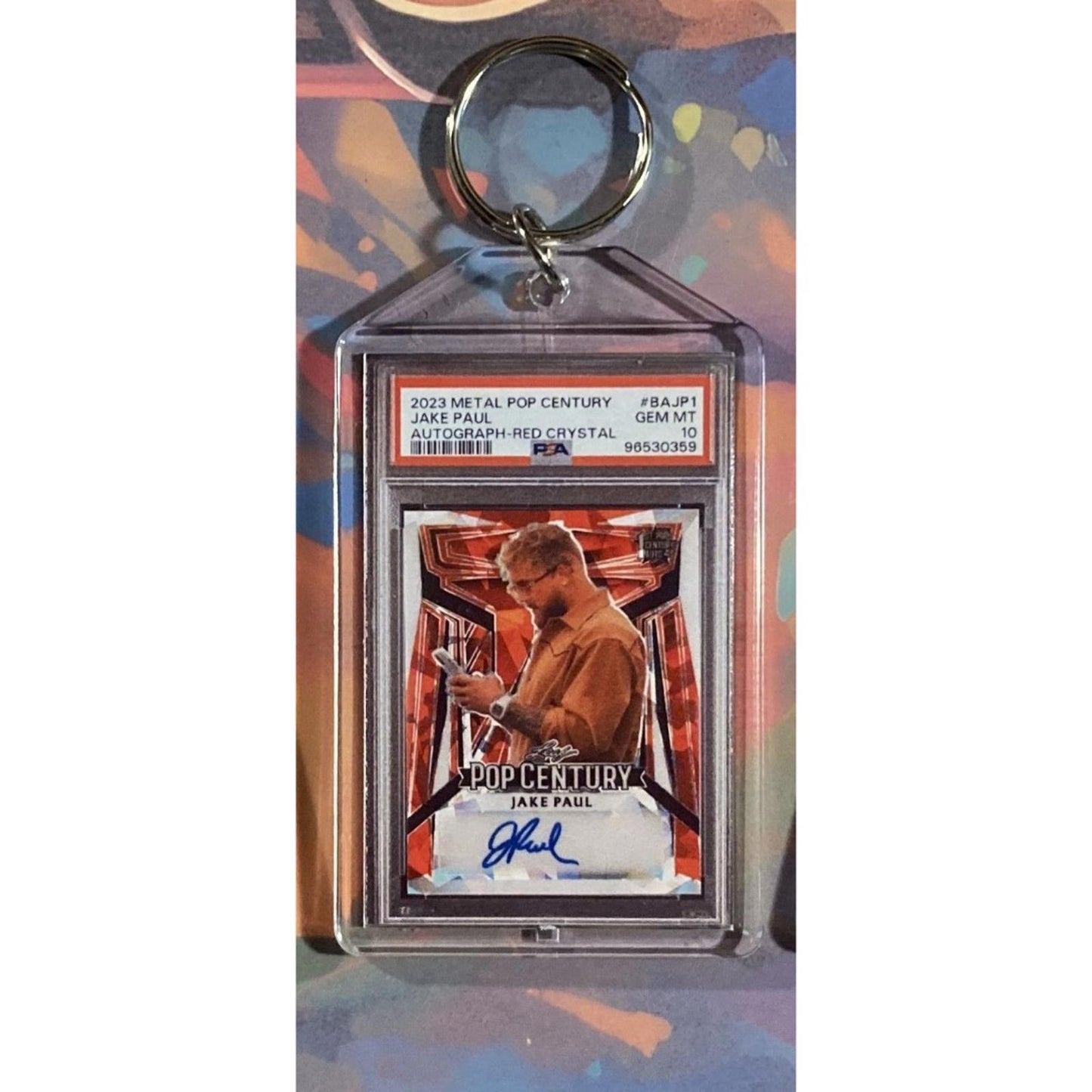 0143 Jake Paul 2023 Leaf Metal Pop Century Red Crystals Auto Novelty Keychain