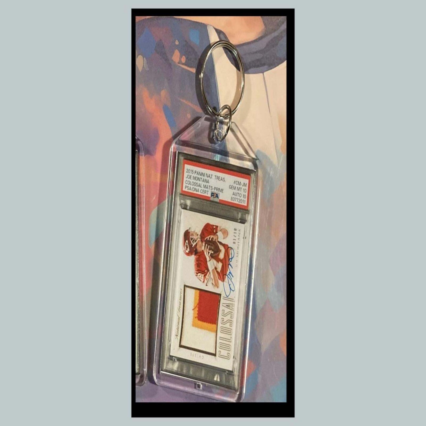 3378 Joe Montana 2015 Panini Nat Tres Colossal Patch Auto Custom Made Keychain FBL