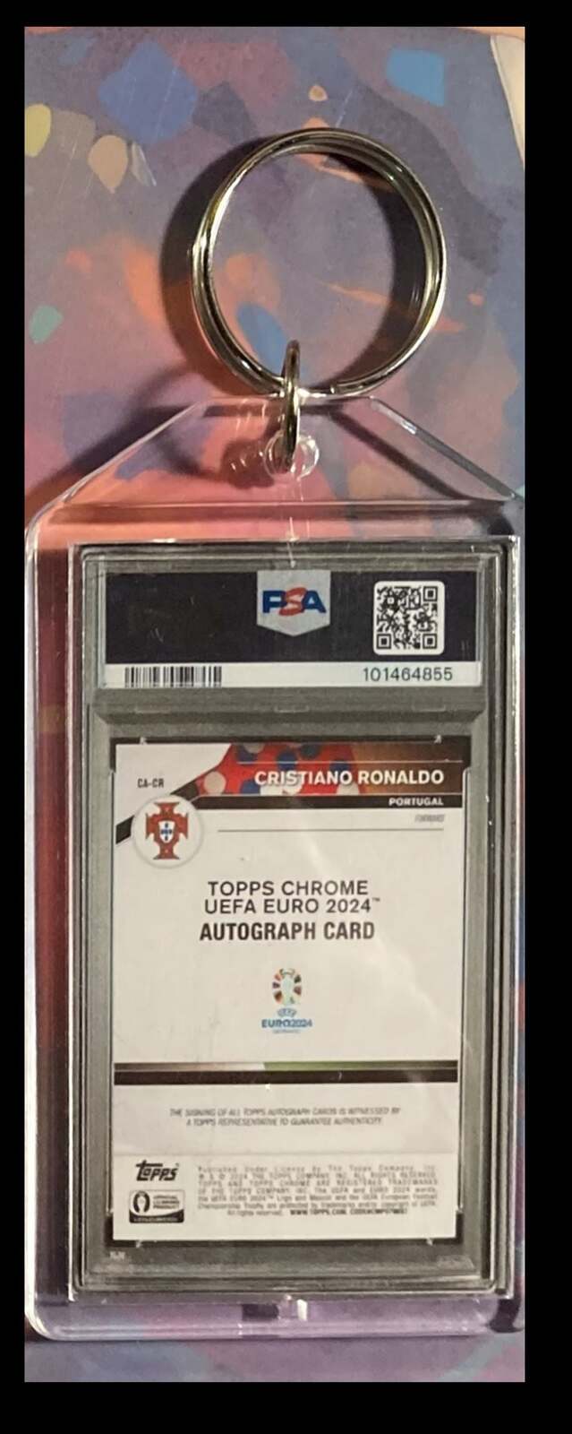 3093 Cristiano Ronaldo 2024 Topps CHR UEFA EURO Orange Chrome Auto Keychain KYC MSC