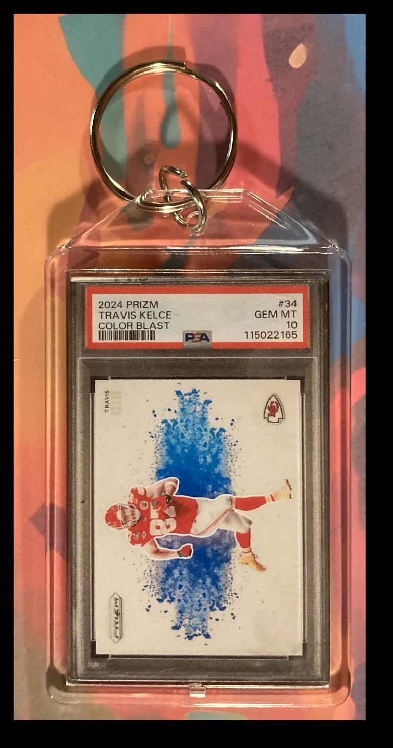 2968 Travis Kelce 2024 Panini Prizm Colorblast Custom Keychain-Gift FBL KYC