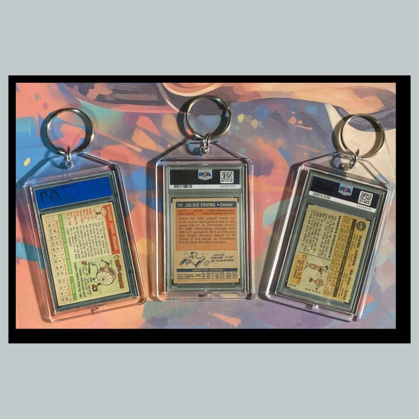 3441B Ted Williams/Julius Erving/Hank Aaron 3 Pack Bundle -3 Novelty Keychains BBL KYC